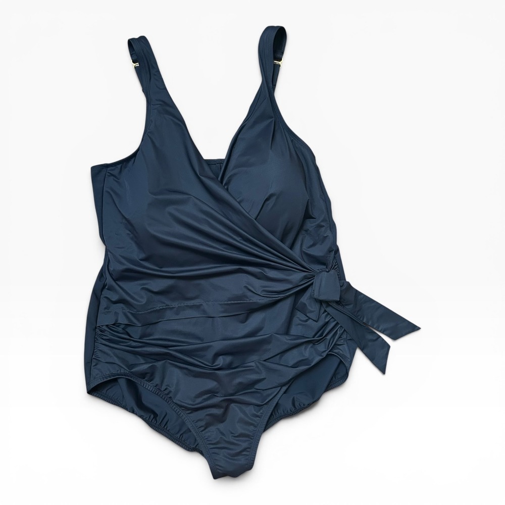 Lands' End Black Surplice Wrap One Piece Swimsuit 18W NEW!
